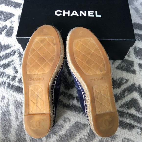 Authentic Chanel espadrilles - black and blue canvas sz 6 - Picture 4 of 8